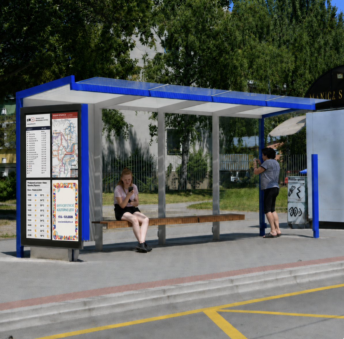 Digitálna informačná tabuľa na autobusovej zastávke Dolná stanica